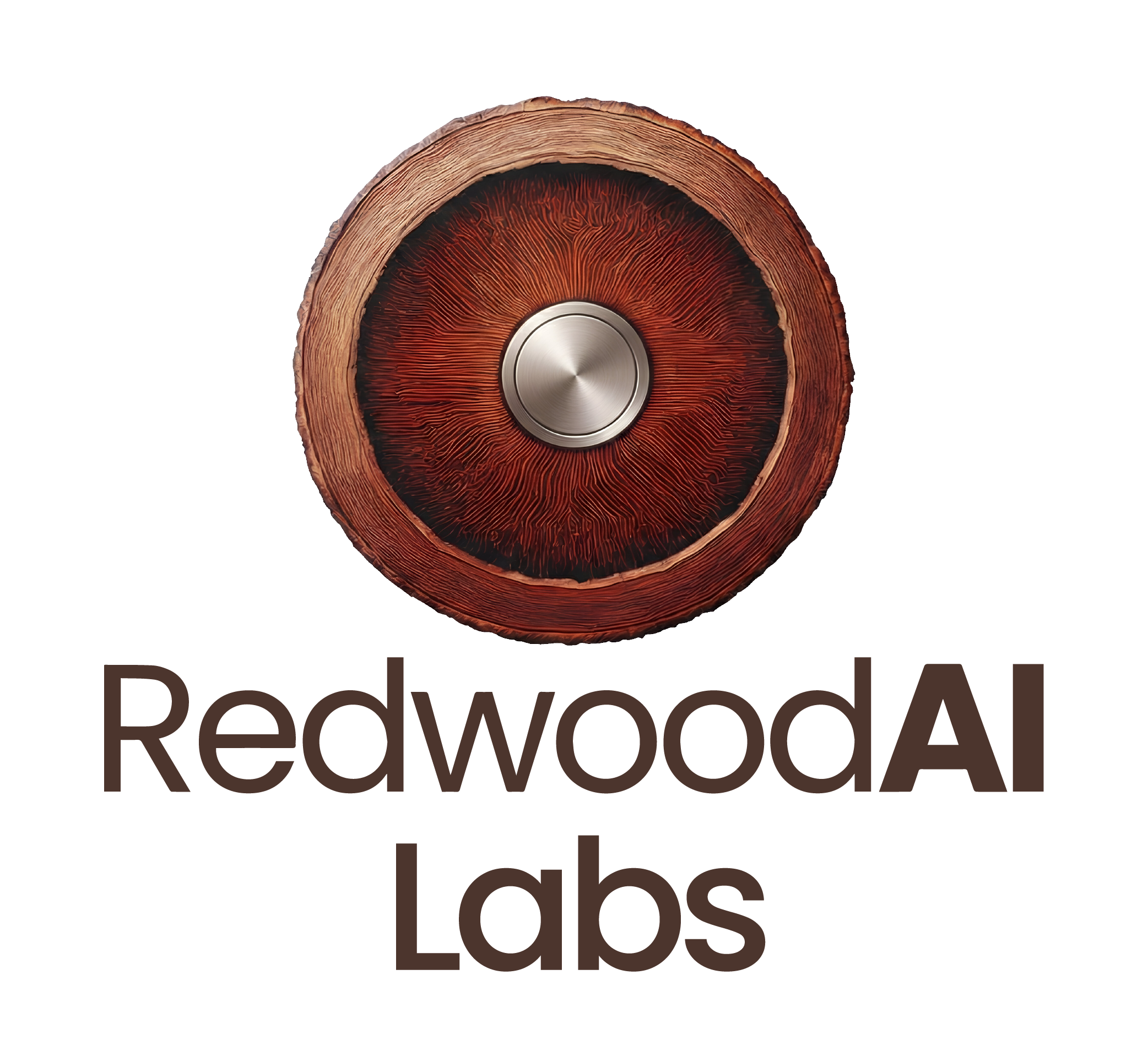 A circular speaker designed to look like a tree trunk with visible rings and a central metallic cone.