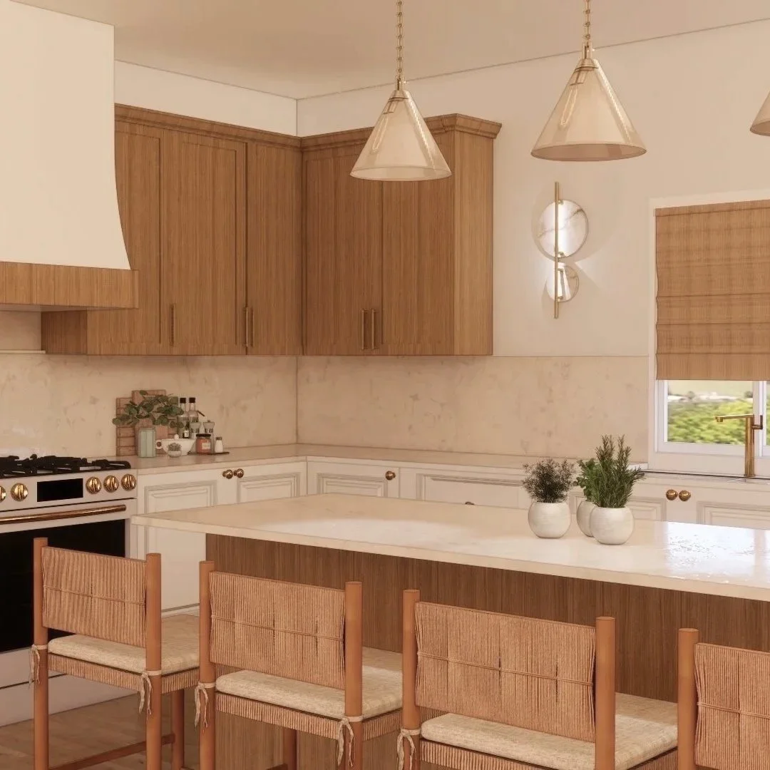 This kitchen pulls in materials inspired by the Low Country Charleston surroundings. Additionally, it features a 6" toe kick height for accessibility and a slab backsplash for easy cleaning.  