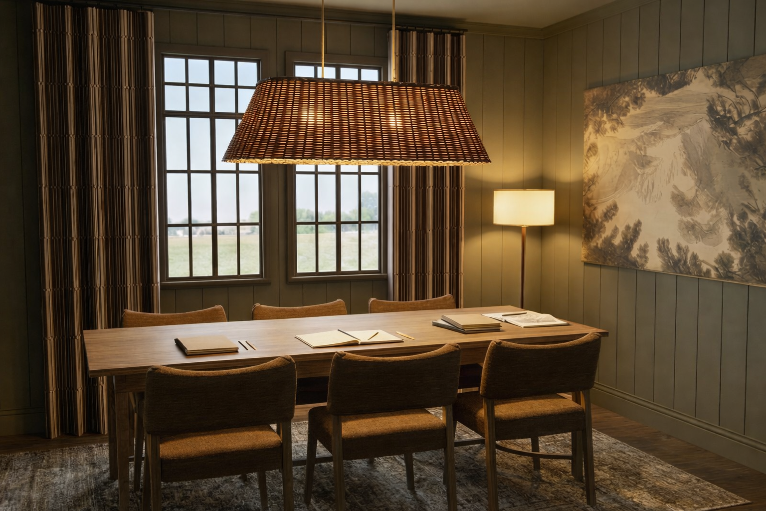 Cozy dining room with rattan light.png