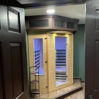 Custom built sauna in renovated basement in Hudson Valley