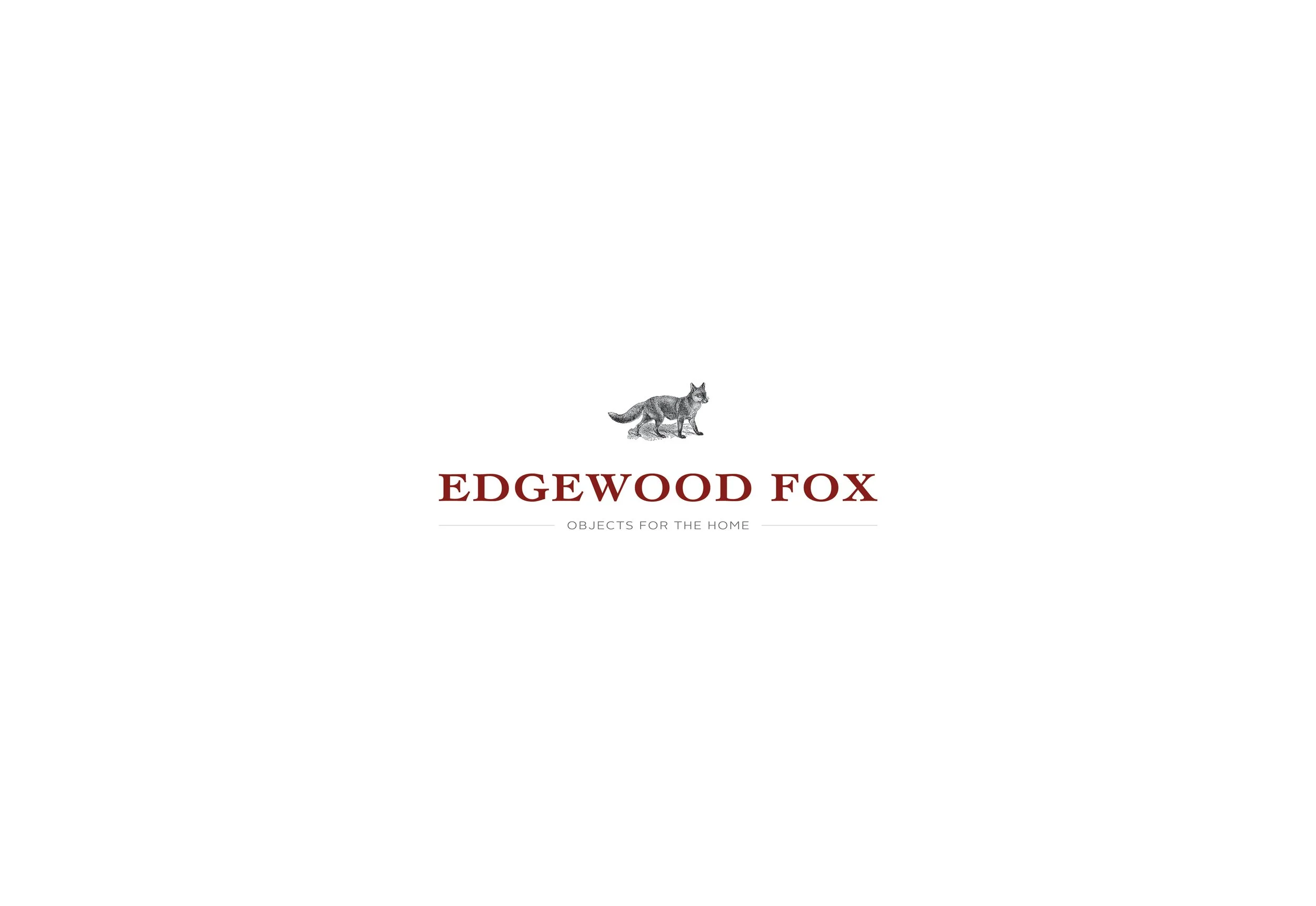 Edgewood Fox logo featuring a small illustration of a fox above the text 'EDGEWOOD FOX' with a tagline 'Objects for the Home' in smaller font.