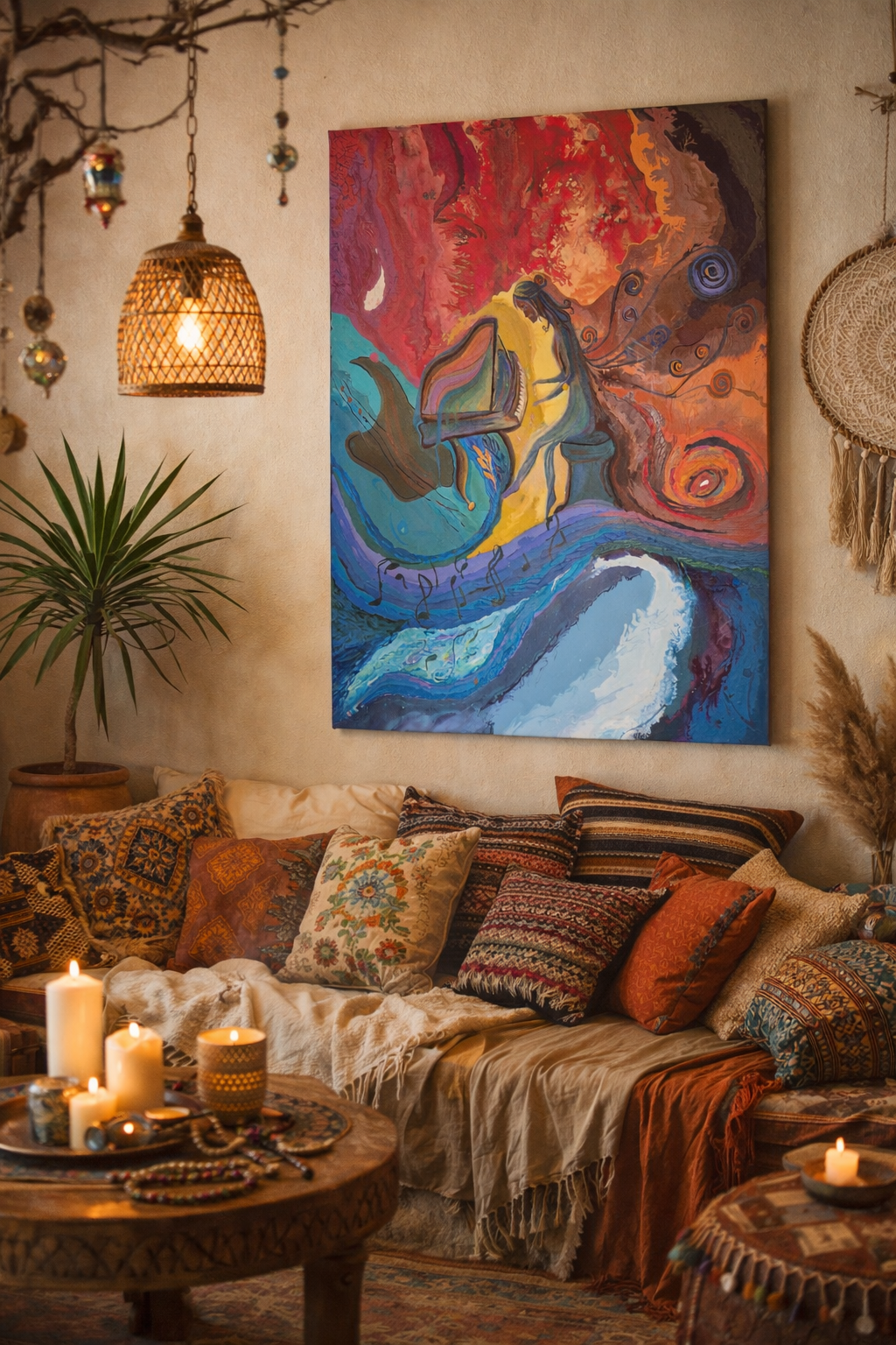 peinture abstraite évoquant le flux intérieur et l'ondulation - "les marées de l'âme" par Ouiame FILALI. Acrylique sur toile.