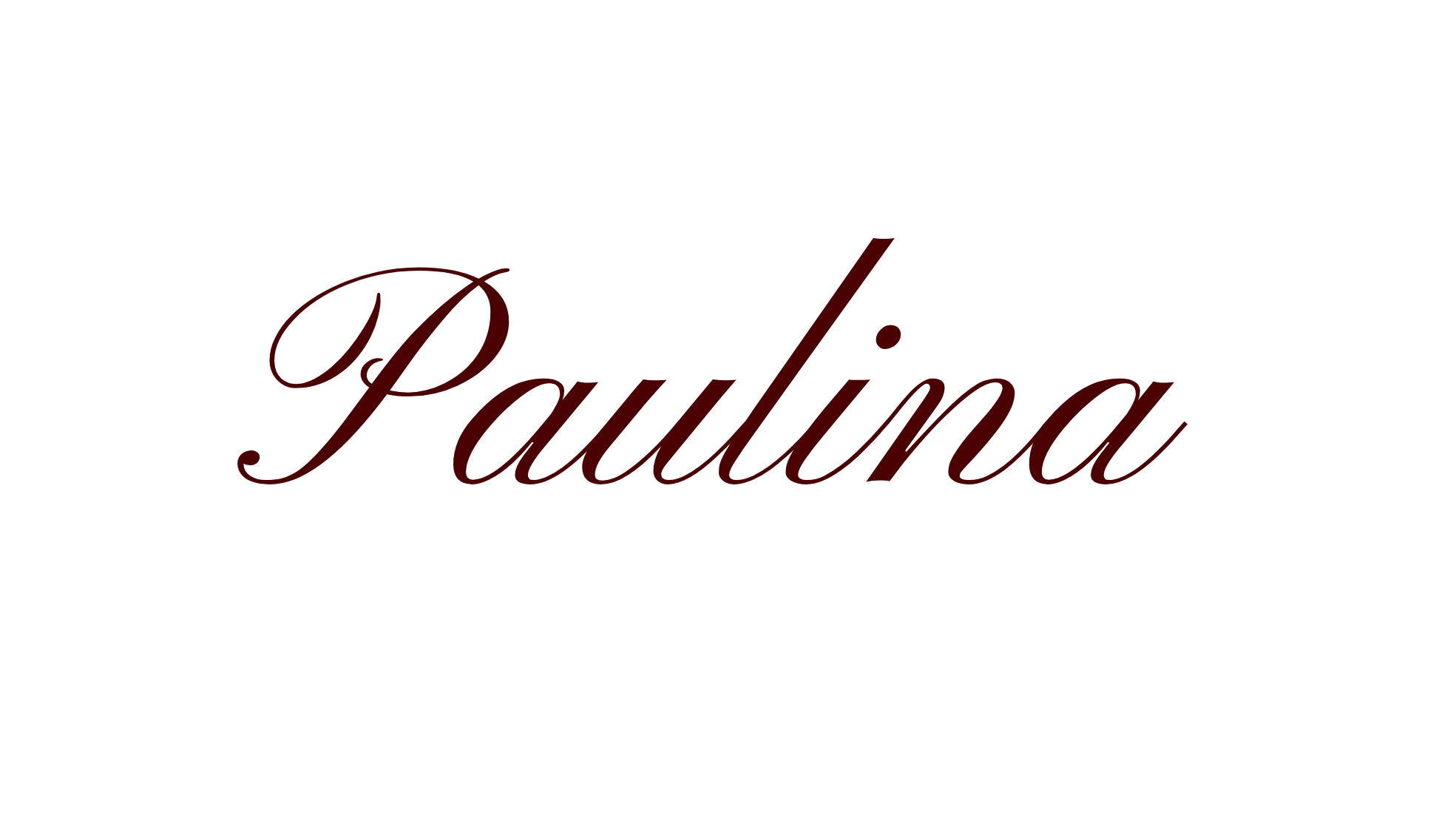 The logo of Paullina, with the name written in elegant script font in burgundy color