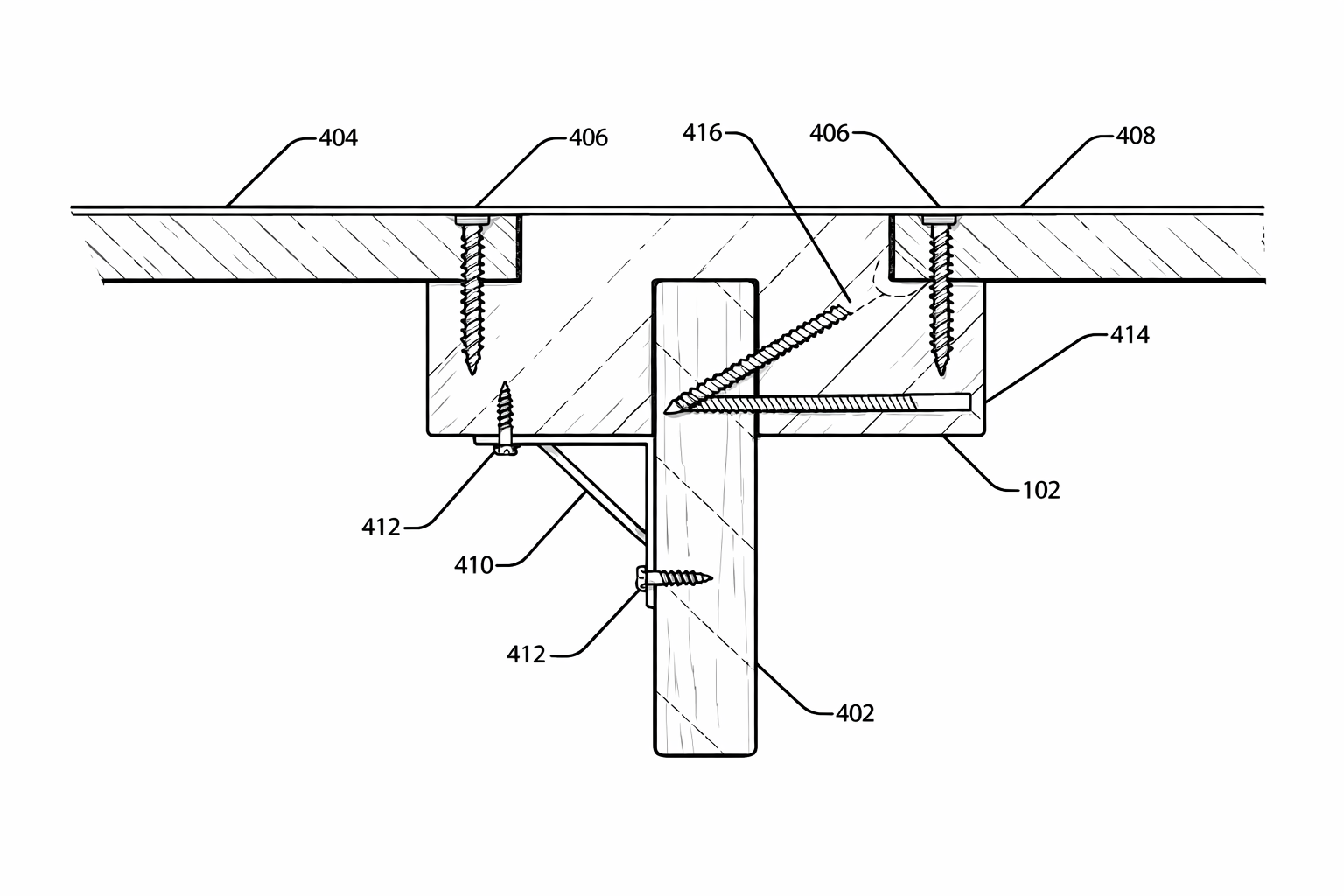 Technical architectural drawing of a construction detail, showing a cross-section of a building component with labeled parts including screws and structural elements.