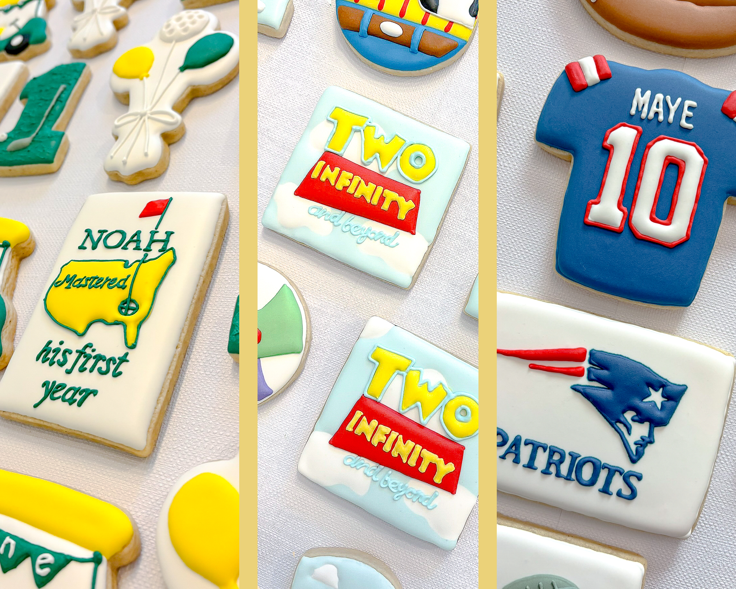 Custom decorated cookies made for a football theme party, a birthday, and a personal milestone.