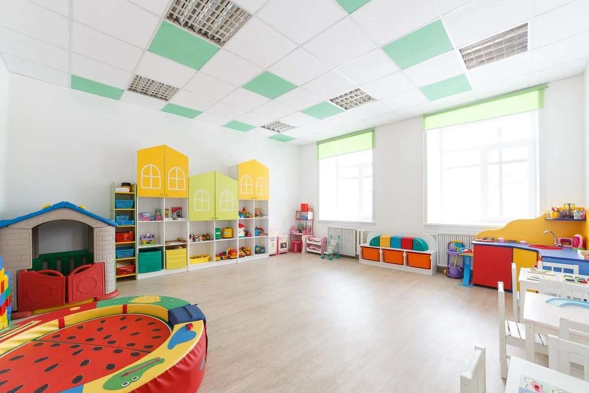 Empty bright preschool classroom