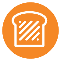 Piece of toast on orange background