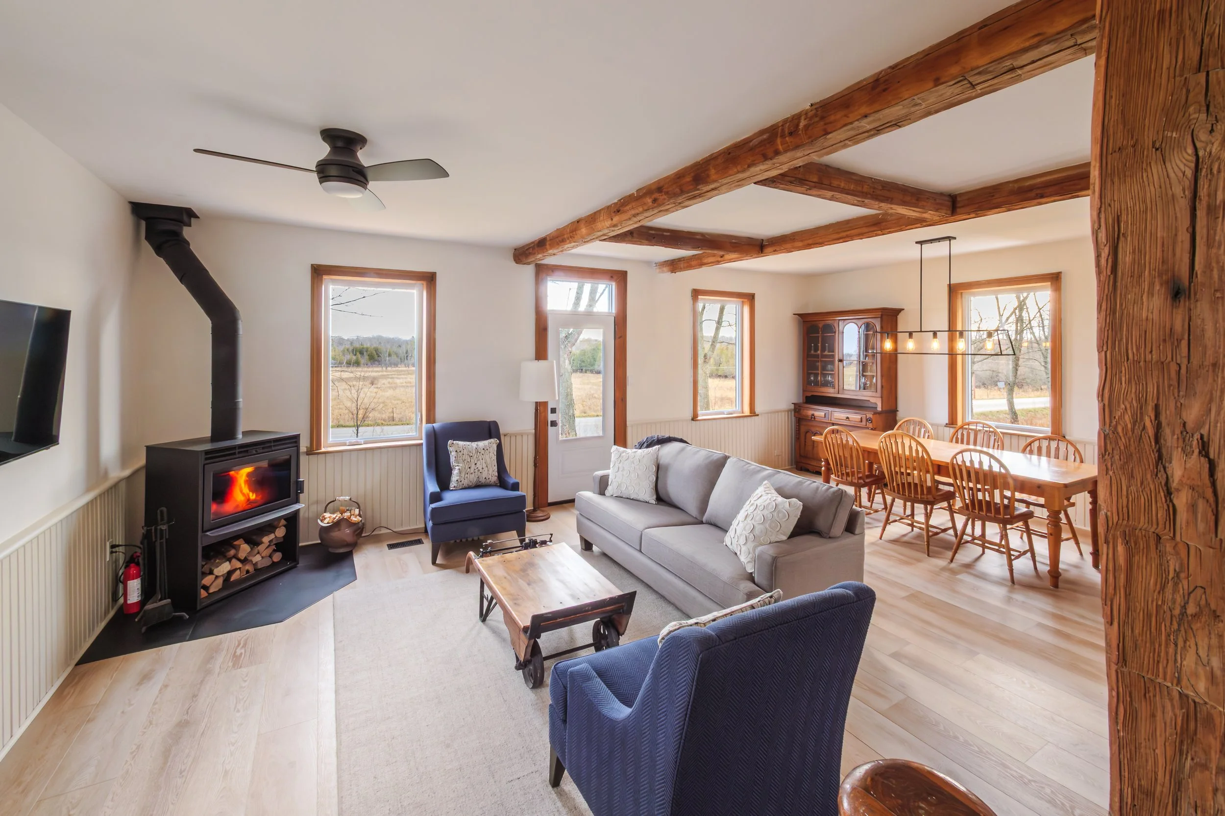 Enjoy the woodstove in front of the smart TV