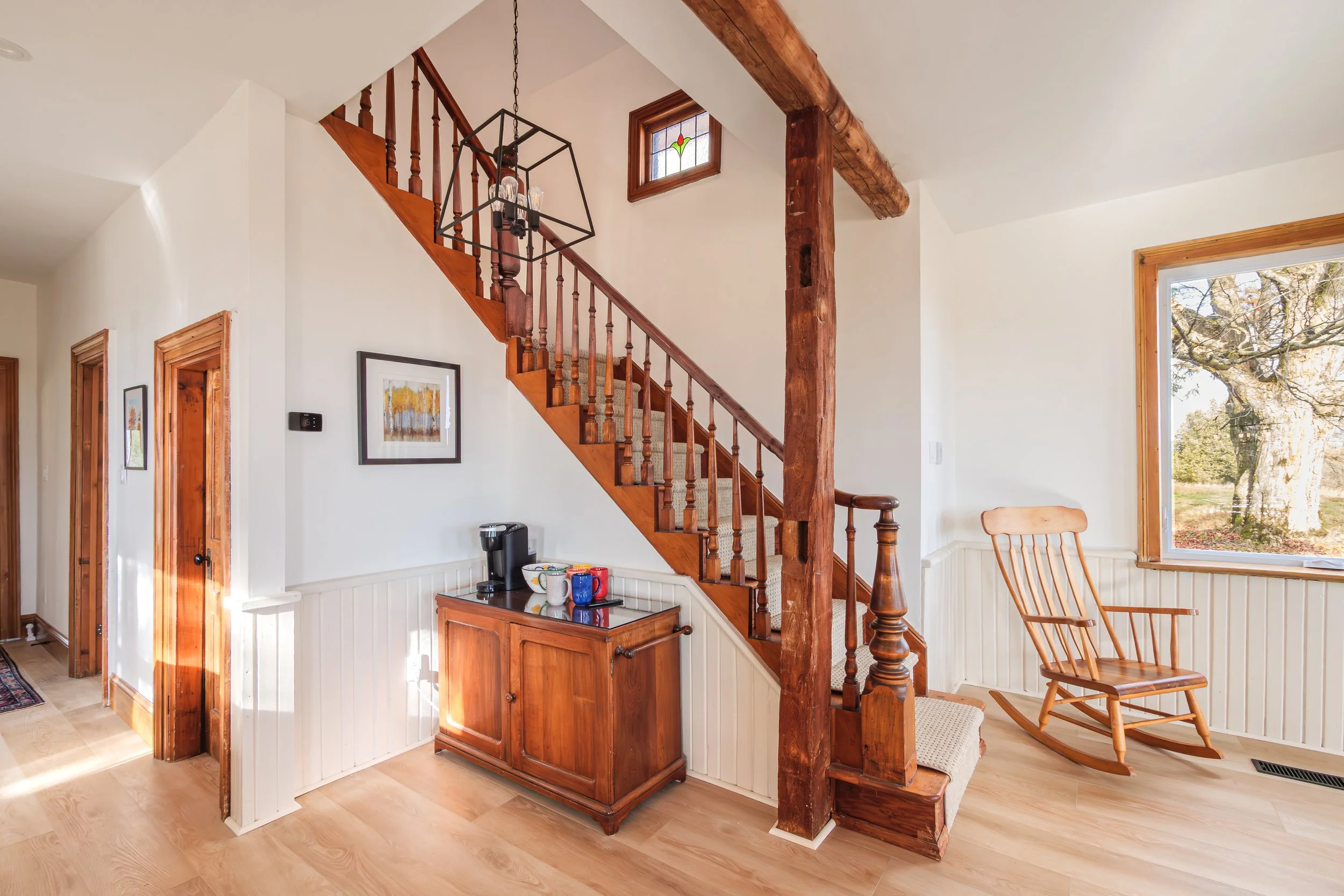 A coffee bar with a keurig machine