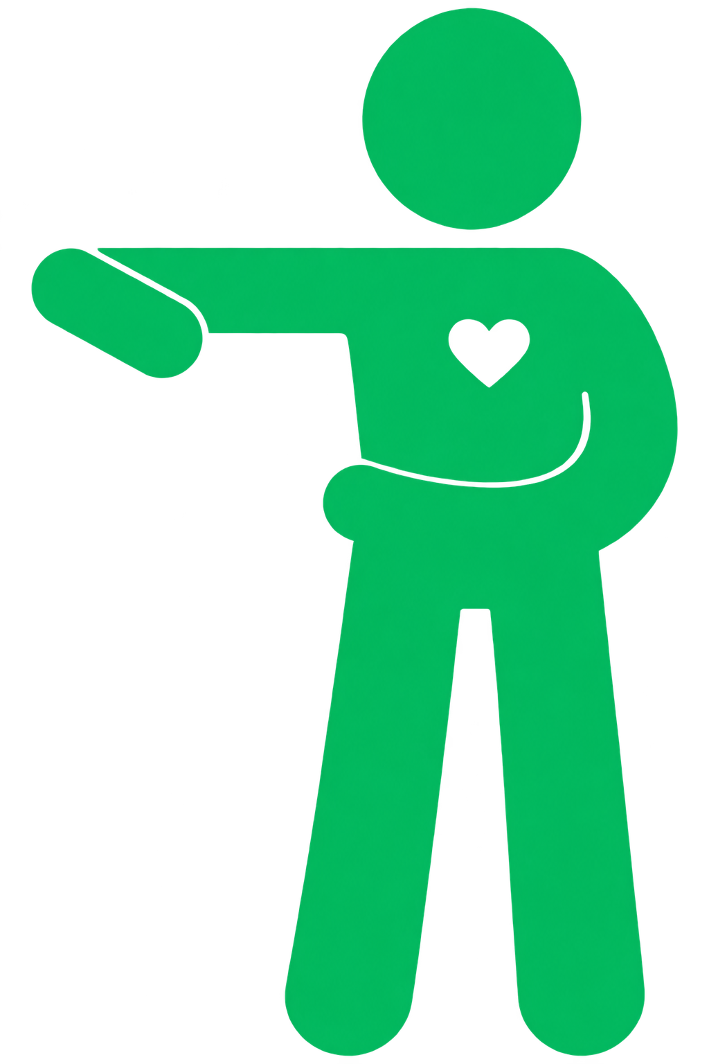 Een groene mens-achtig figuur met een hart op de borst en een pistool in de hand.