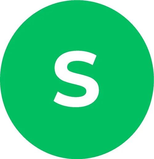 Groene cirkel met een wit letter 'S' erin, het logo van Skype.