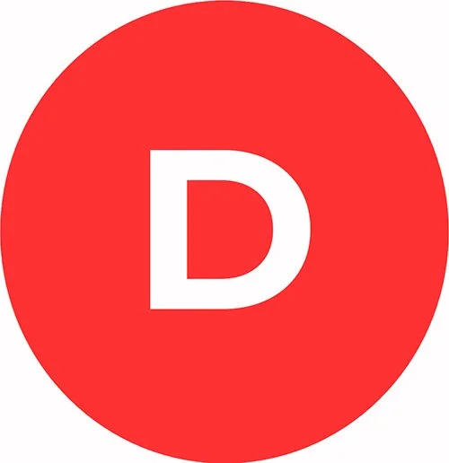 Rode cirkel met een witte letter D in het midden.