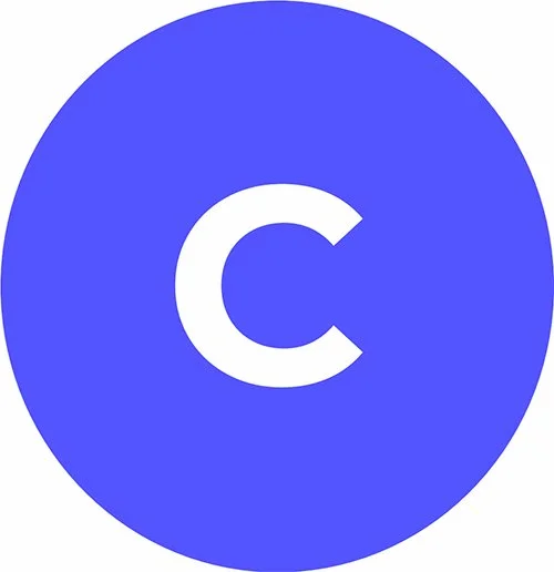 Blauwe cirkel met een witte letter 'C' in het midden.