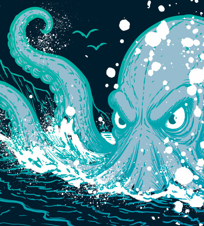 Kraken Tote Beach Surf Bag Cornwall close up