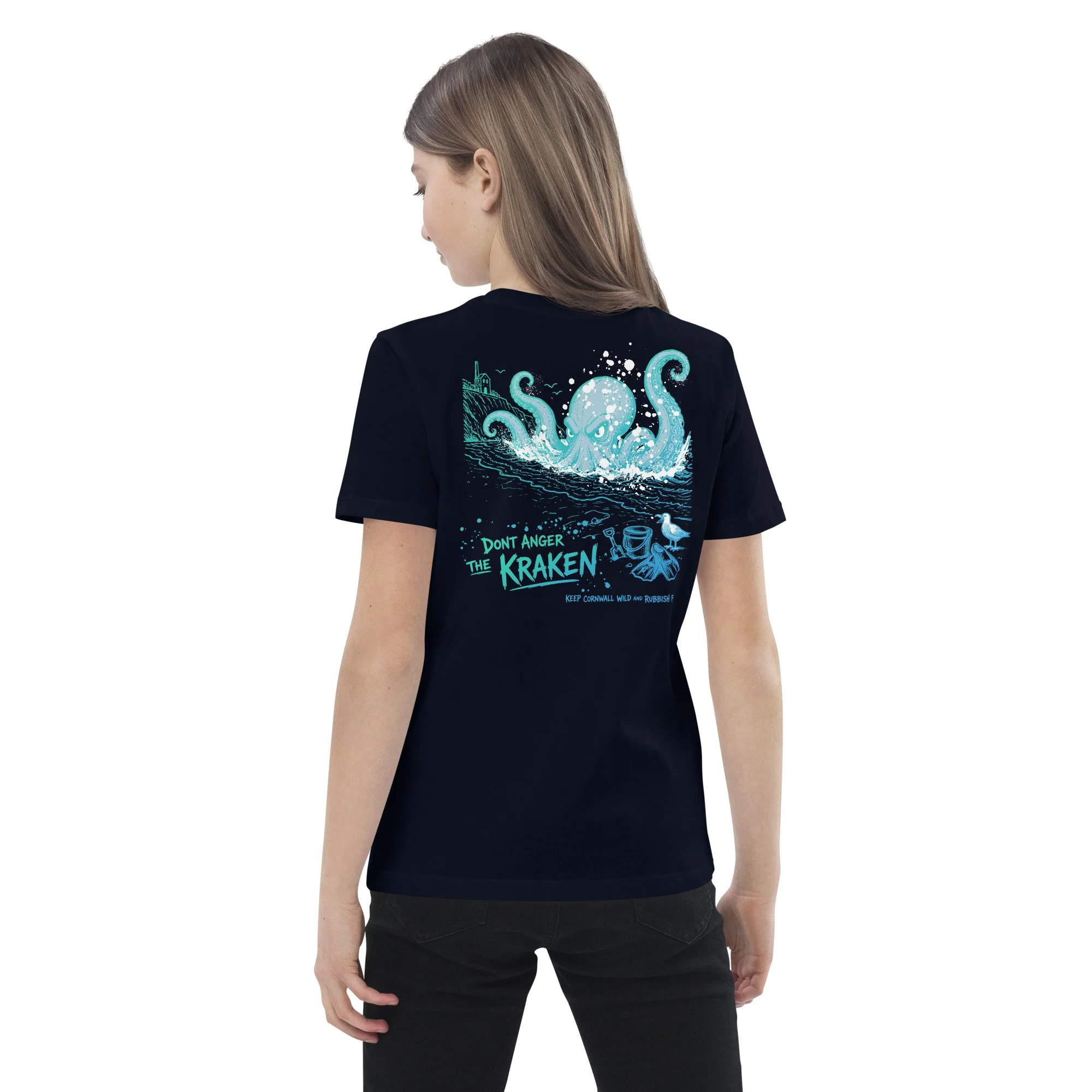 Kraken kids T-shirt Navy Surf Cornwall