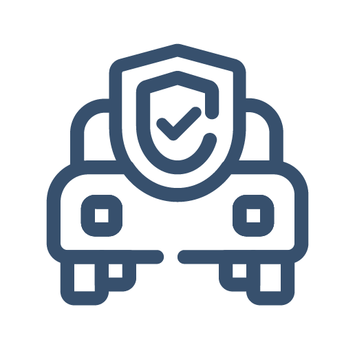Icon of a police car with a shield and checkmark symbol.