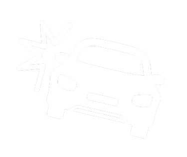White car with an impact symbol on a black background.