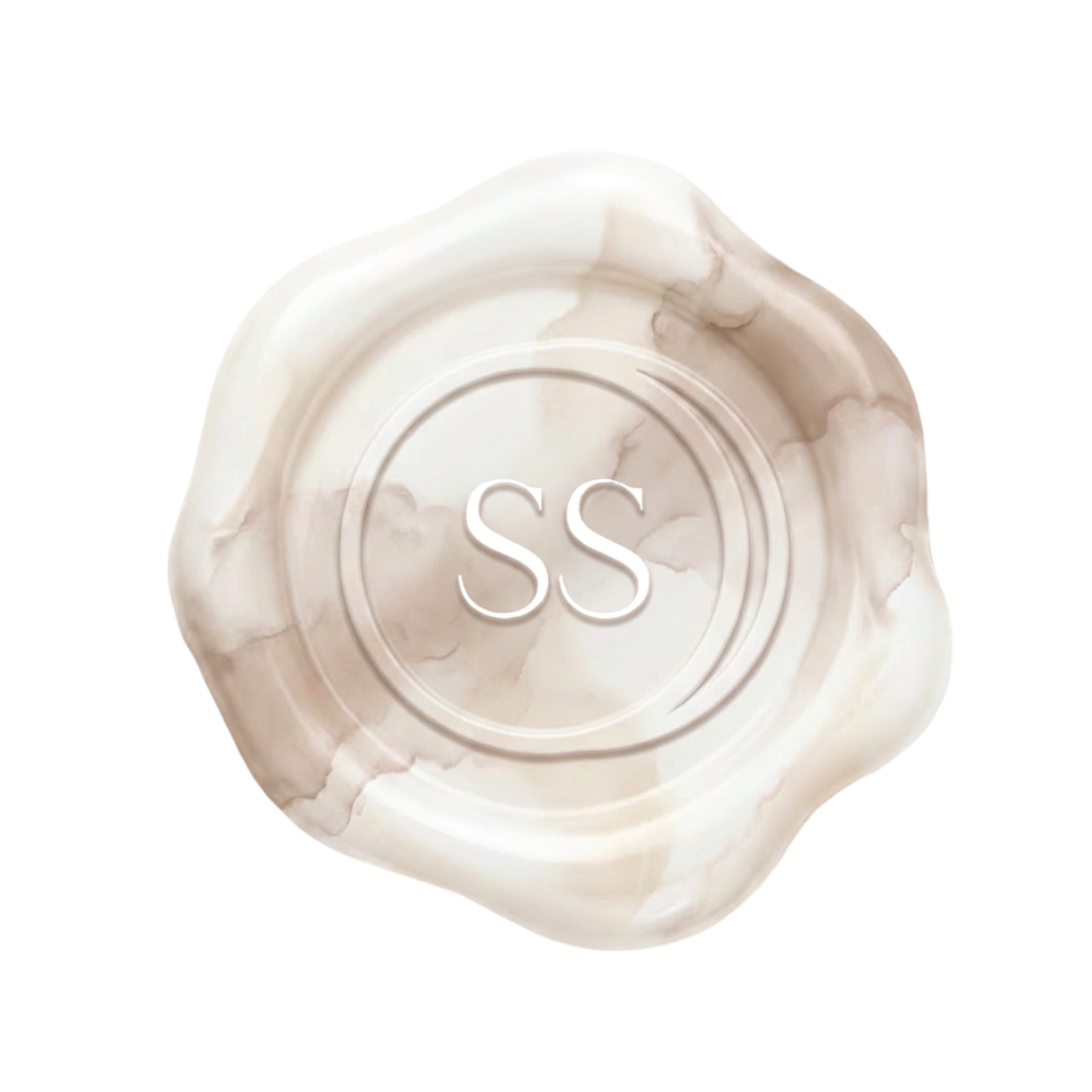 A marble soap dish with a carved floral design and the word 'SOAP' embossed in the center.