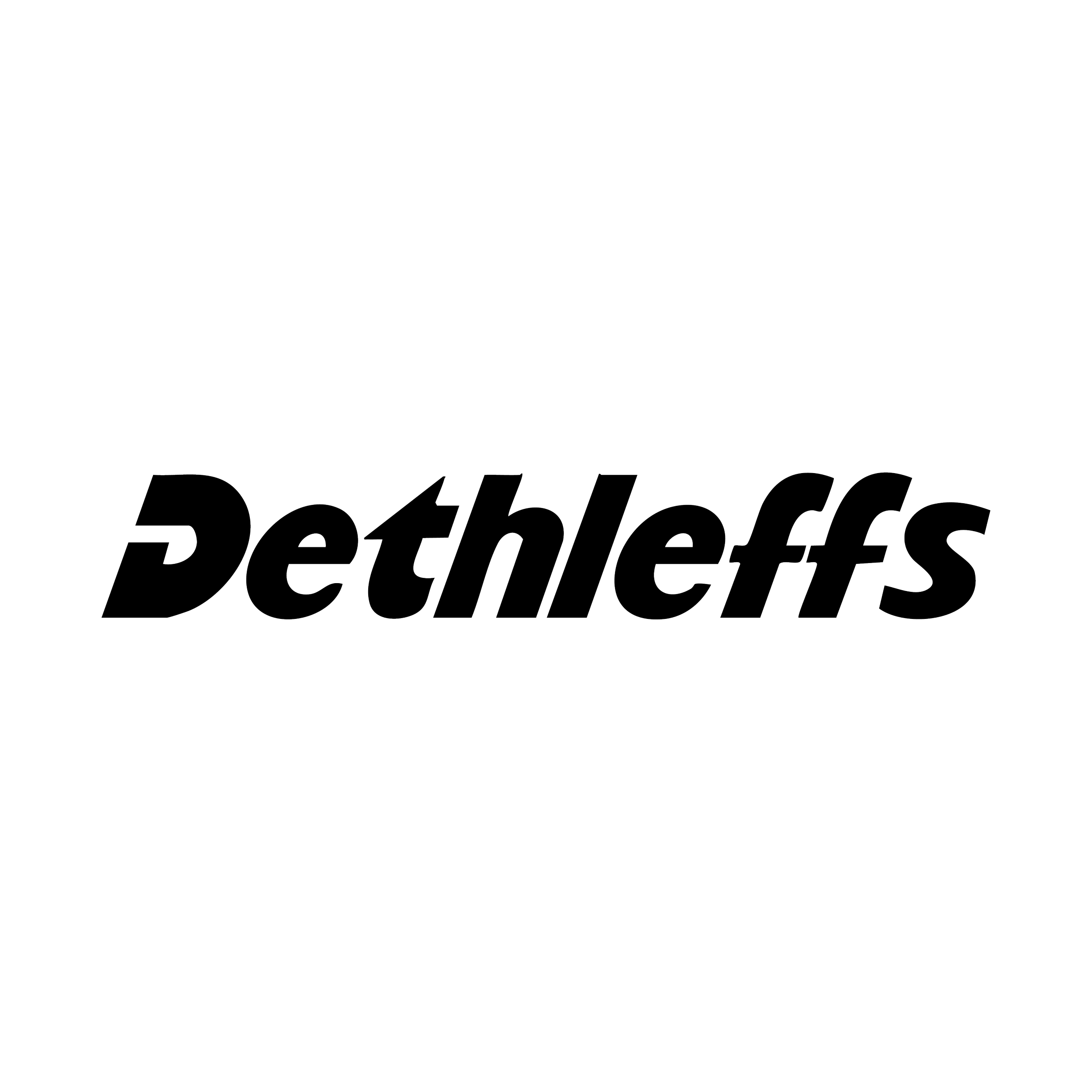 Black background with the word 'Dethleffs' in large, stylized white text.