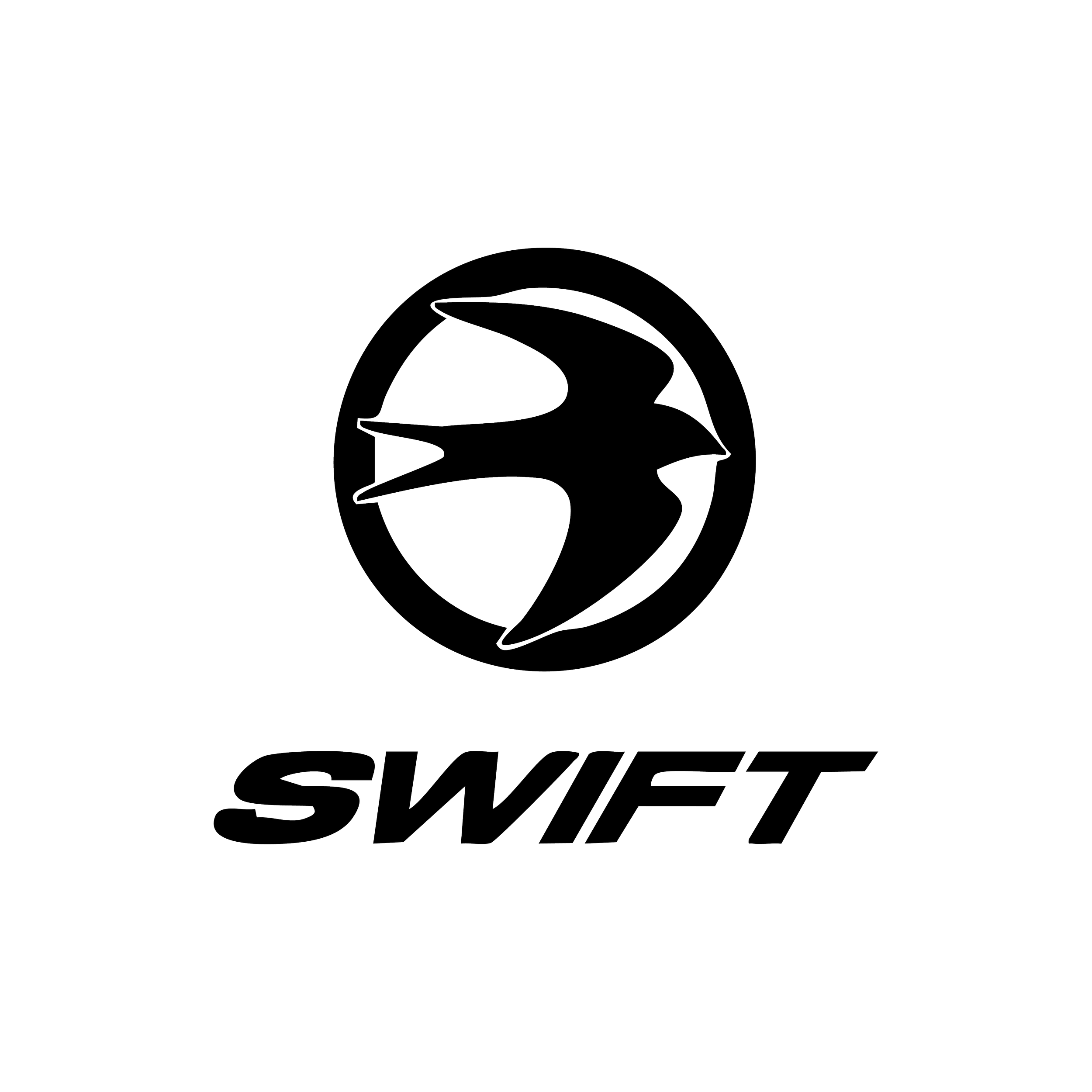 A black background with a stylized, minimalistic white outline of a lightning bolt symbol inside a circle, and the word "SWIFT" in bold, italicized letters beneath it.