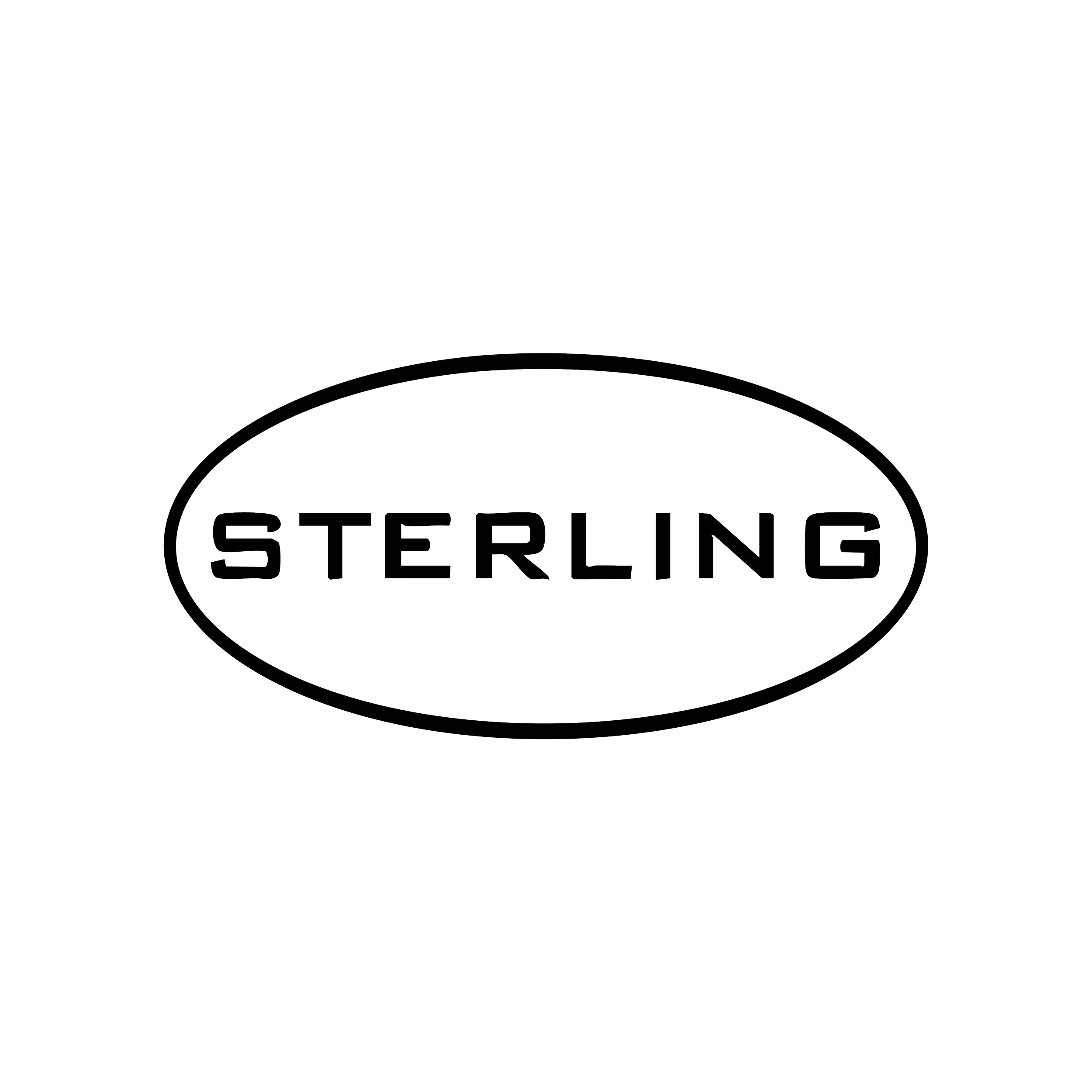 Black background with a white outlined oval logo containing the word "STERLING" in uppercase letters.