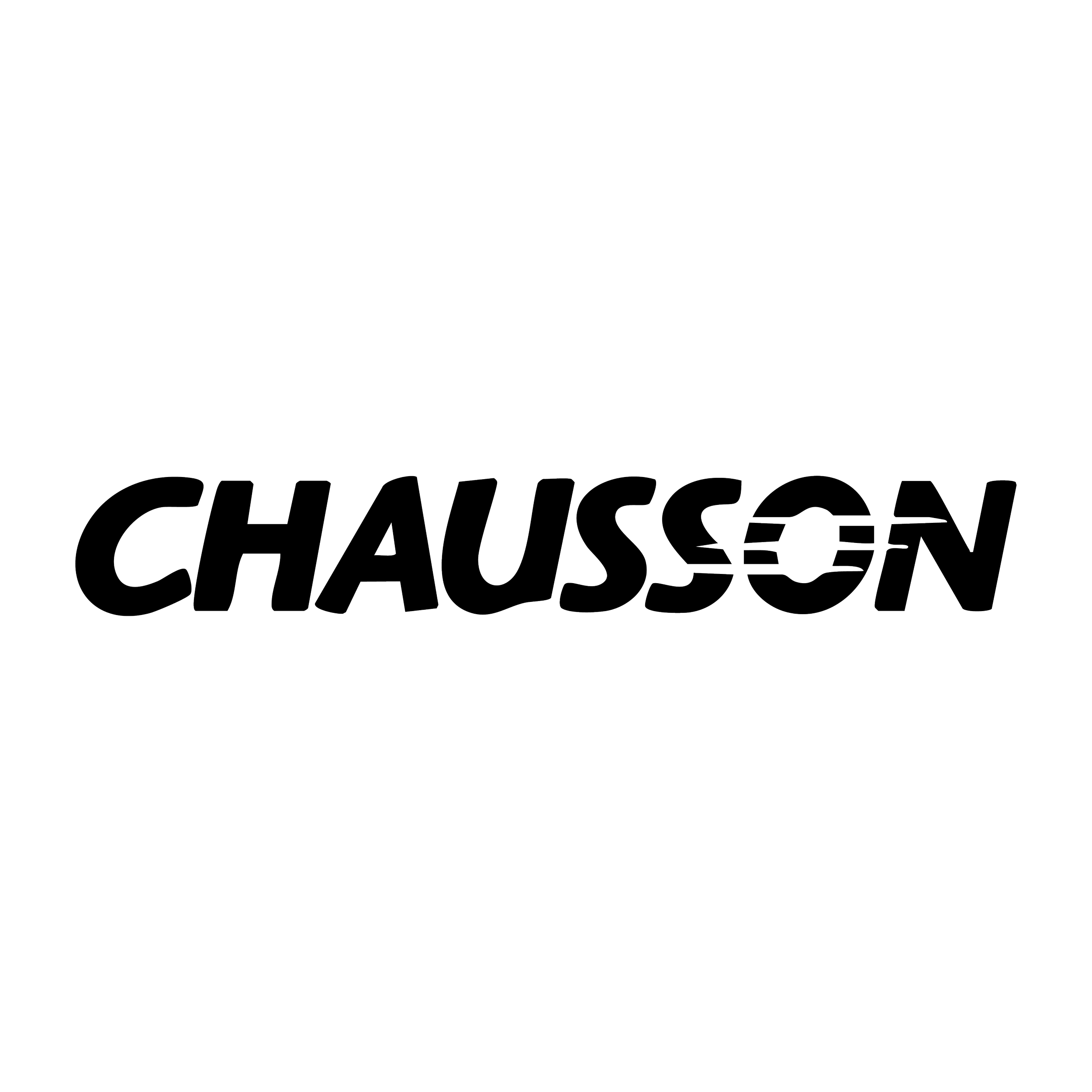 Text design with the name 'Chausson' in large, stylized font on a black background.