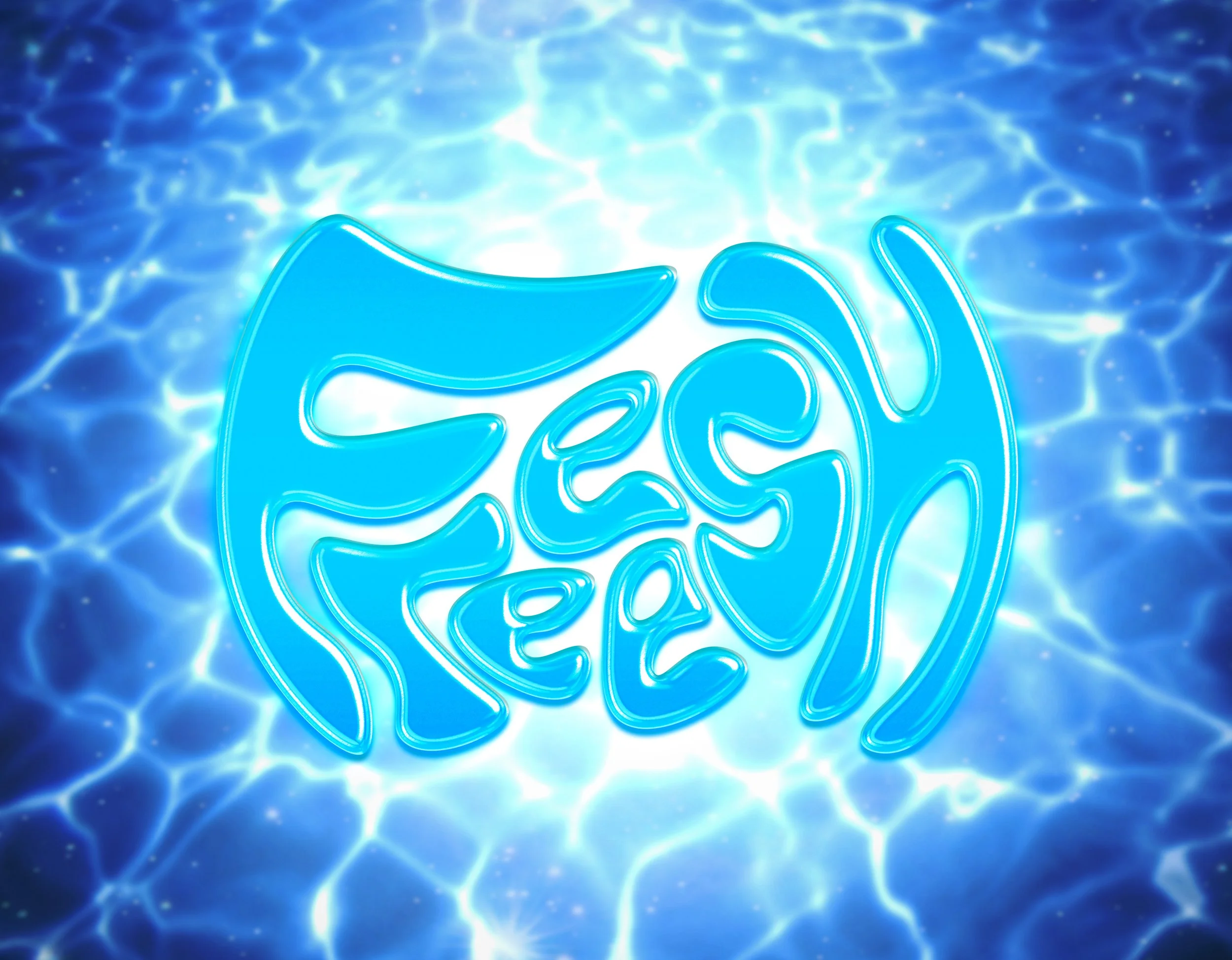 A blue curvy abstract logo displaying the text, "FREEESH"