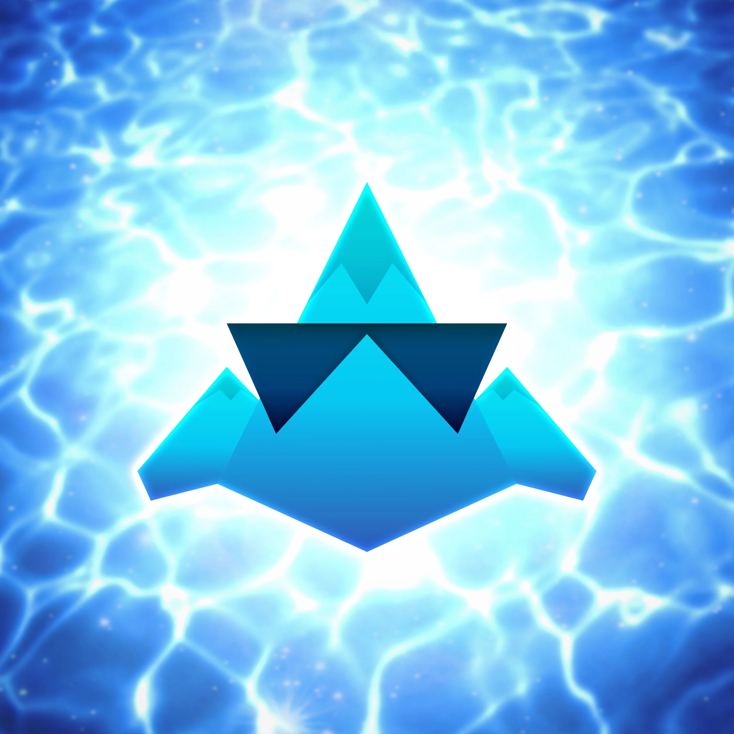 A blue sharp edged mountain top with sunglasses