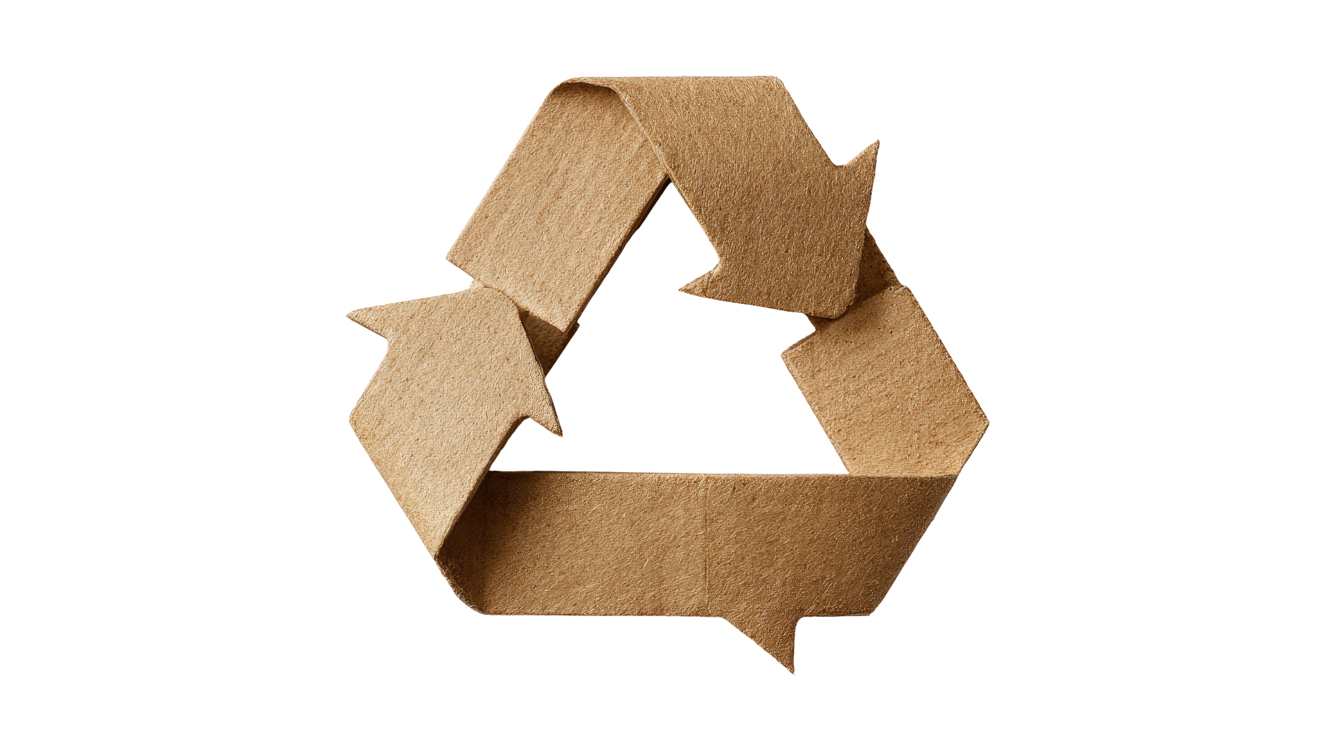 Forma de recycle en color dorado sobre fondo blanco.