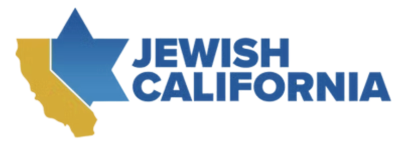 Logo with a stylized star over a silhouette of California, featuring the text 'Jewish California' in bold blue letters.