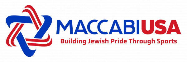 Maccabi USA logo with a colorful, intertwined star design and the text 'MACCABI USA' and 'Building Jewish Pride Through Sports'.