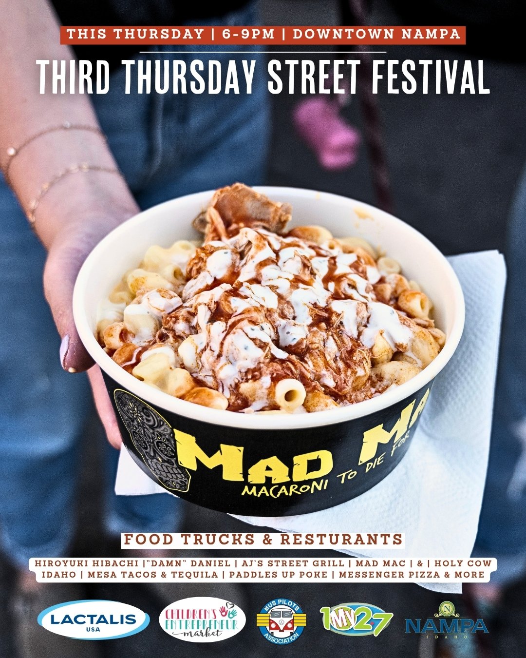 We've got dinner covered! 🌭

🎉 Third Thursday Street Festival 
📅 This Thursday, July 16
🕕 6:00 PM &ndash; 9:00 PM
📍 Downtown Nampa

Enjoy food and drinks on the street! 🍻🌭

🌮 Local restaurants: 
mesatacos 
paddlesuppoke 
messenger_pizza 
holy