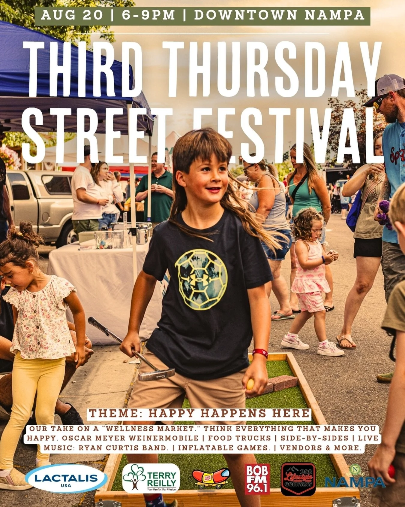 🧘 August Third Thursday &ndash; Happy Happens Here!

📅 Thursday, August 20, 2026
⏰ 6:00 PM &ndash; 9:00 PM
📍 Downtown Nampa
💲 Free

🎯 Theme: Happy Happens Here

Wellness doesn&rsquo;t have to mean yoga mats and green juice. Sometimes wellness is