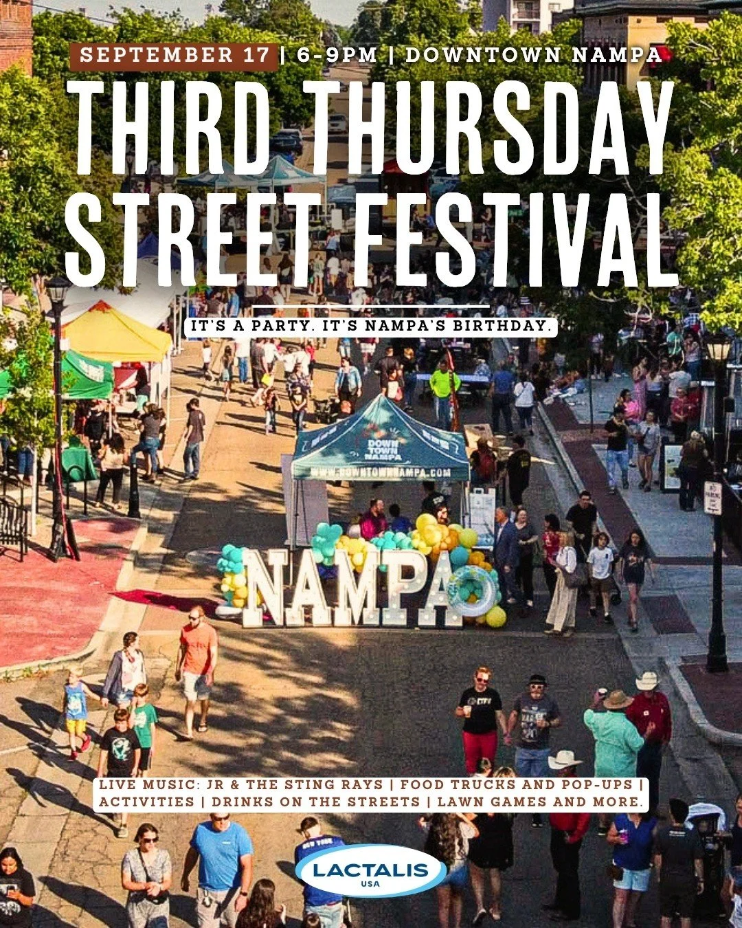 🎂 IT&rsquo;S NAMPA&rsquo;S BIRTHDAY! 🎉

We&rsquo;re wrapping up our Third Thursday Street Festival Series with one BIG birthday bash for the city we call home! 🫶🏼

Join us Thursday, September 17 from 6&ndash;9 PM in Downtown Nampa for an evening 