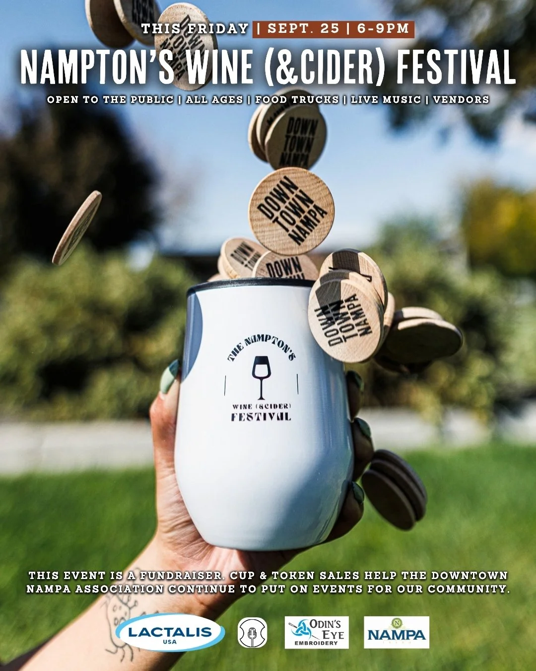 PEEP THE CUP 🥳🍷

This event is a fundraiser 🙌🏽

Sales from the cup, tokens, and from the vendors fees help us continue to put events on for our community (you). 

Peep the commemorative cup for our 3rd Annual Nampton's Wine (&amp;Cider) Festival!