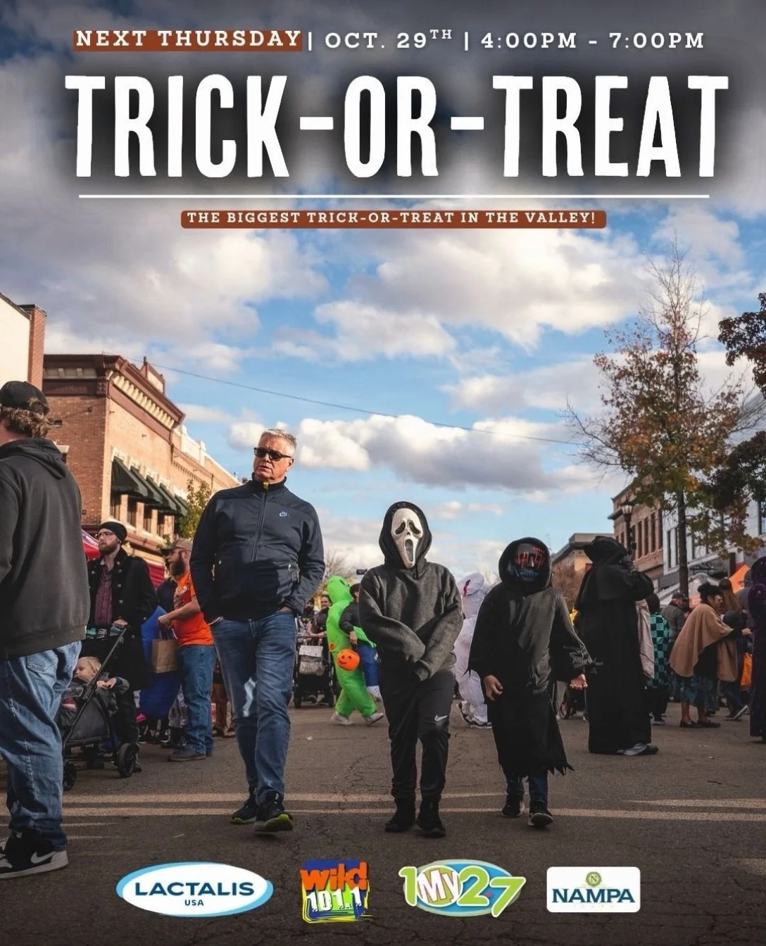 NEXT THURSDAY 🎃

Our 39th Annual Downtown Nampa Trick or
Treat! 👻

📅 Thursday, October 29, 2026 
⏱️ 4:00 PM - 7:00 PM
📍 Downtown Nampa

It&rsquo;s truly the place to be in the valley!

It&rsquo;s a Downtown Nampa tradition that brings thousands o