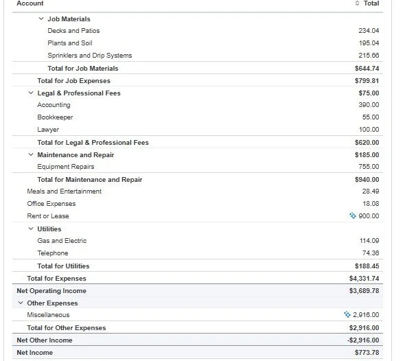 Example of a profit and loss statement