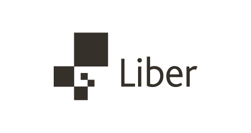 Logotyp av Liber med tre kvadrater i olika nyanser av grått och texten 'Liber'.