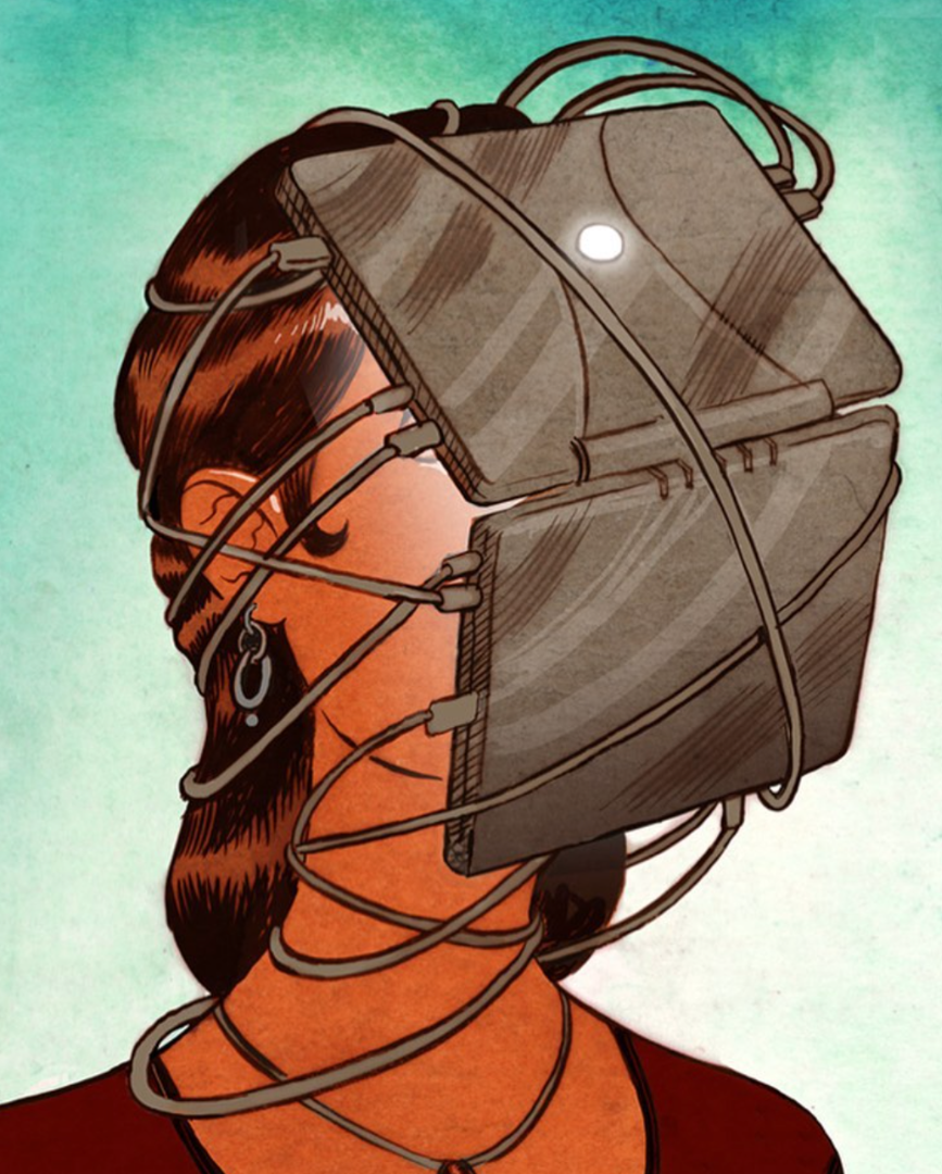 Technology sucking in a human, face-first enshittificaition.