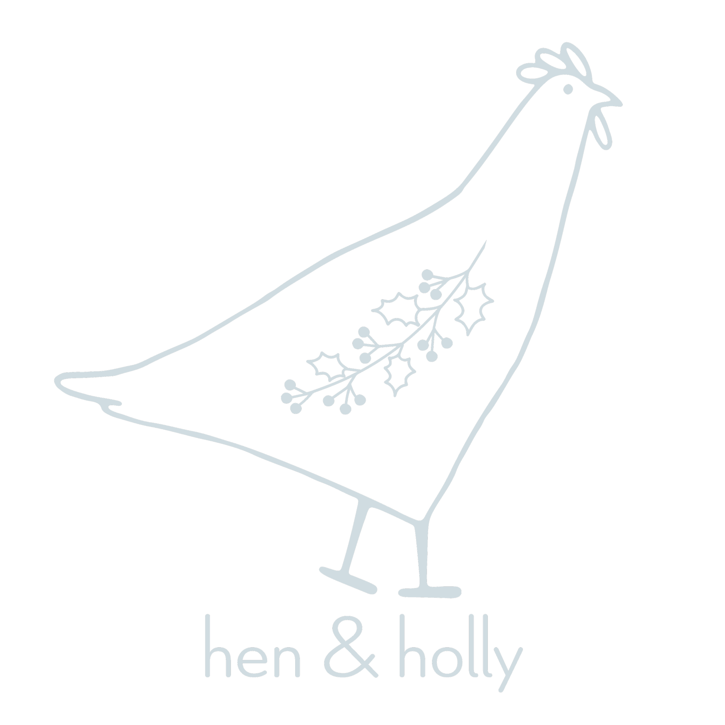 Hen and holly logo, made of a simple drawing of a hen with a spring of holly for the wing.