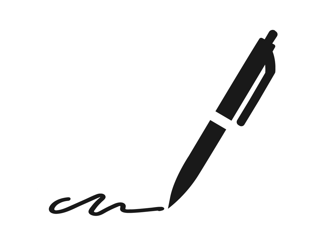 Silhouette of a pen signing a paper with some signature lines.