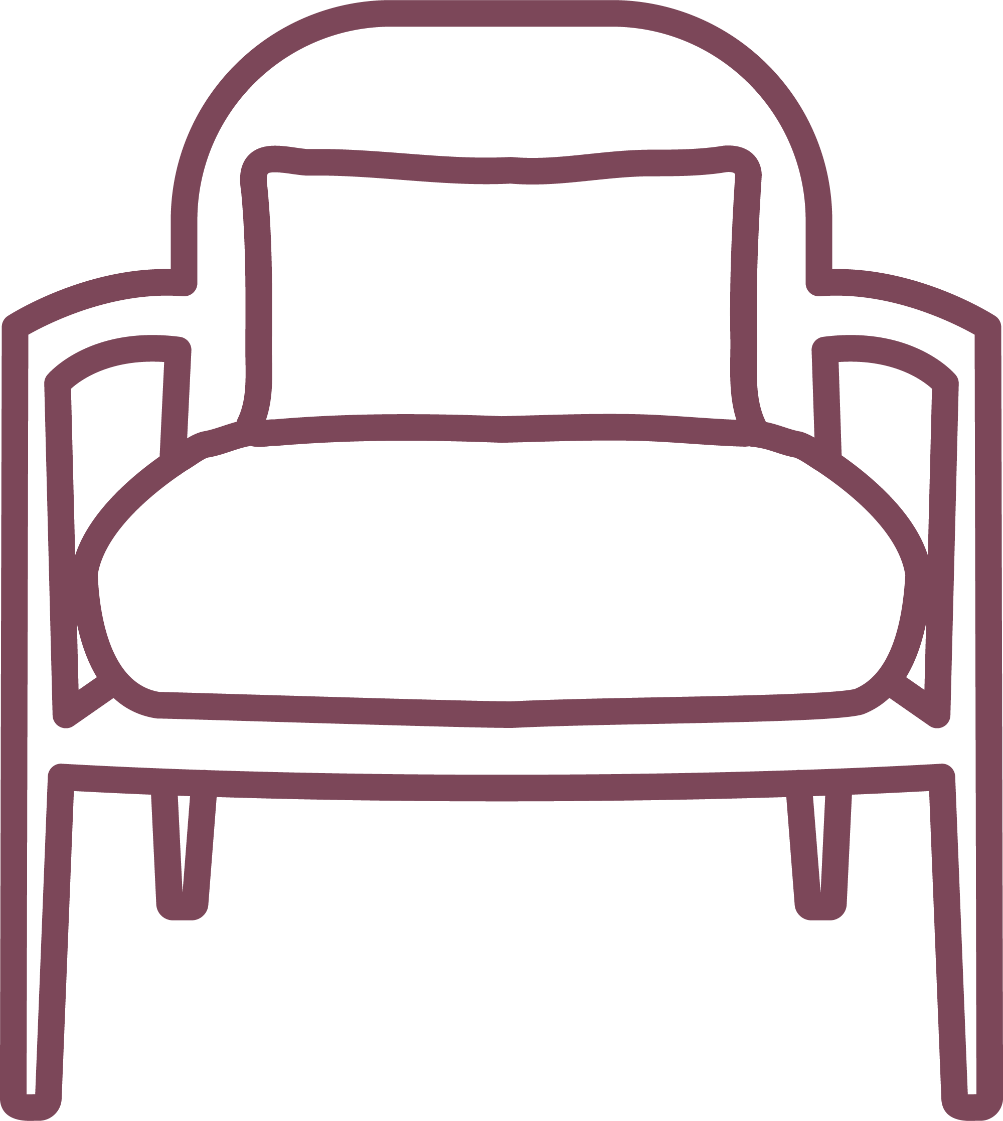 Outline drawing of upholstered chair representing custom furniture and interior styling by Visceral by Design High Point NC
