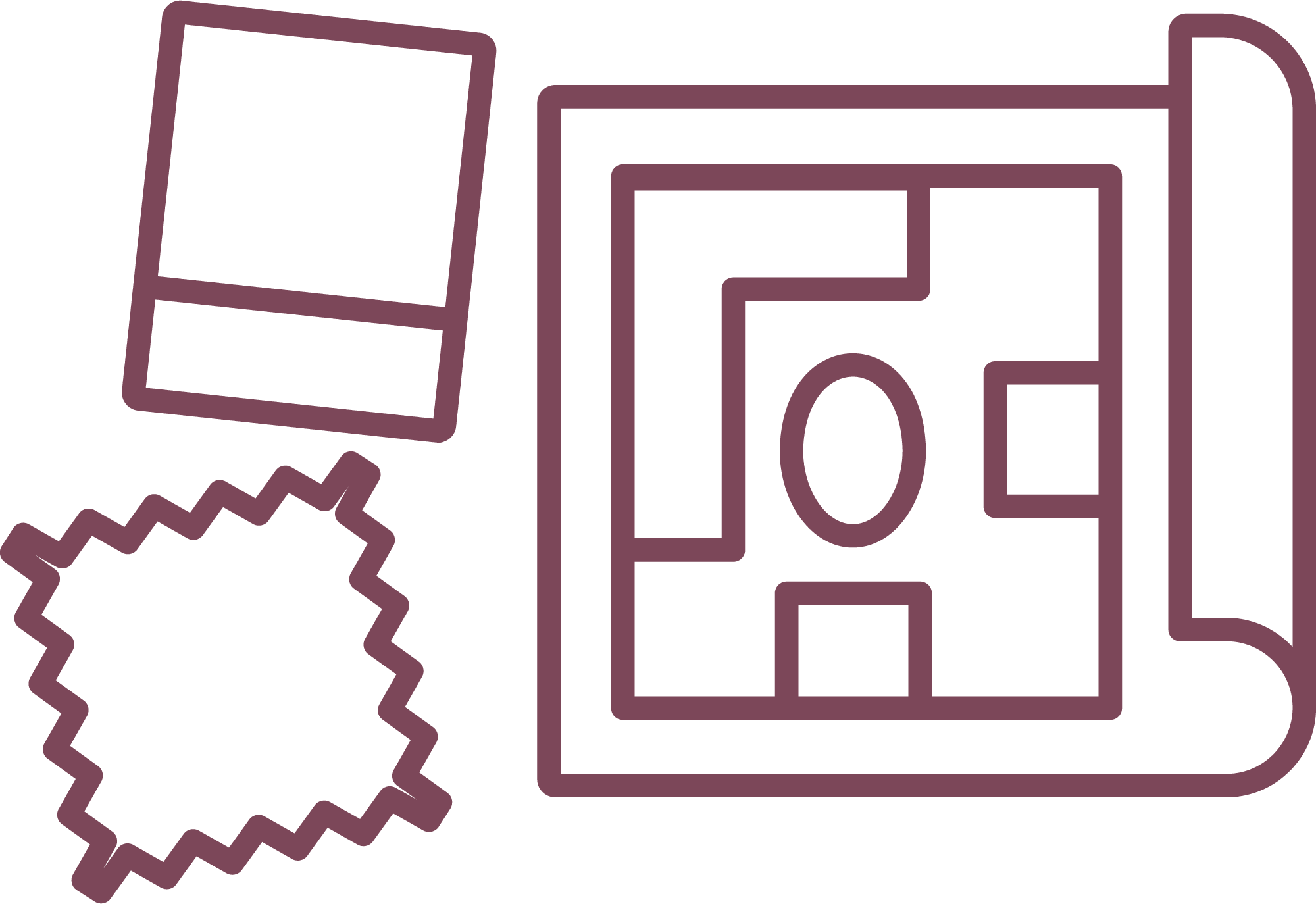 Outline illustration of tools representing color selection and interior design process at Visceral by Design High Point North Carolina