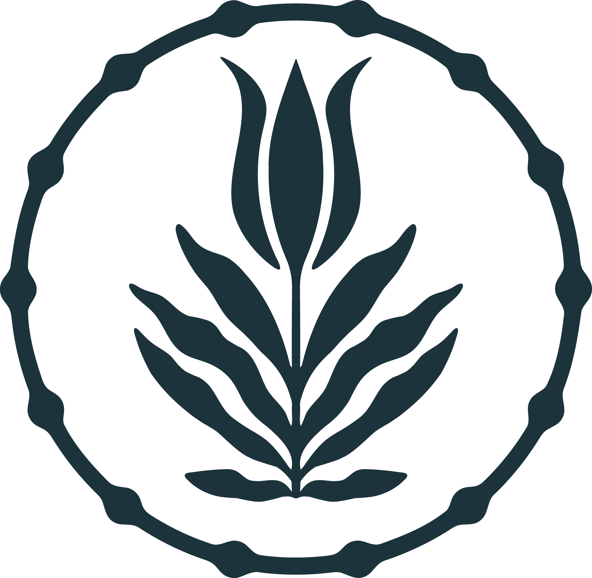Dark teal floral logo mark representing Visceral by Design interior design studio in High Point North Carolina