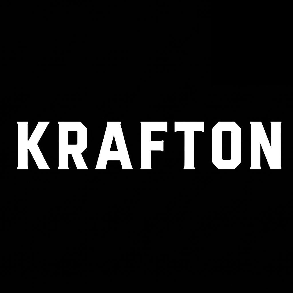검은 배경에 흰색 글씨로 'KRAFTON'이라고 적혀 있음.