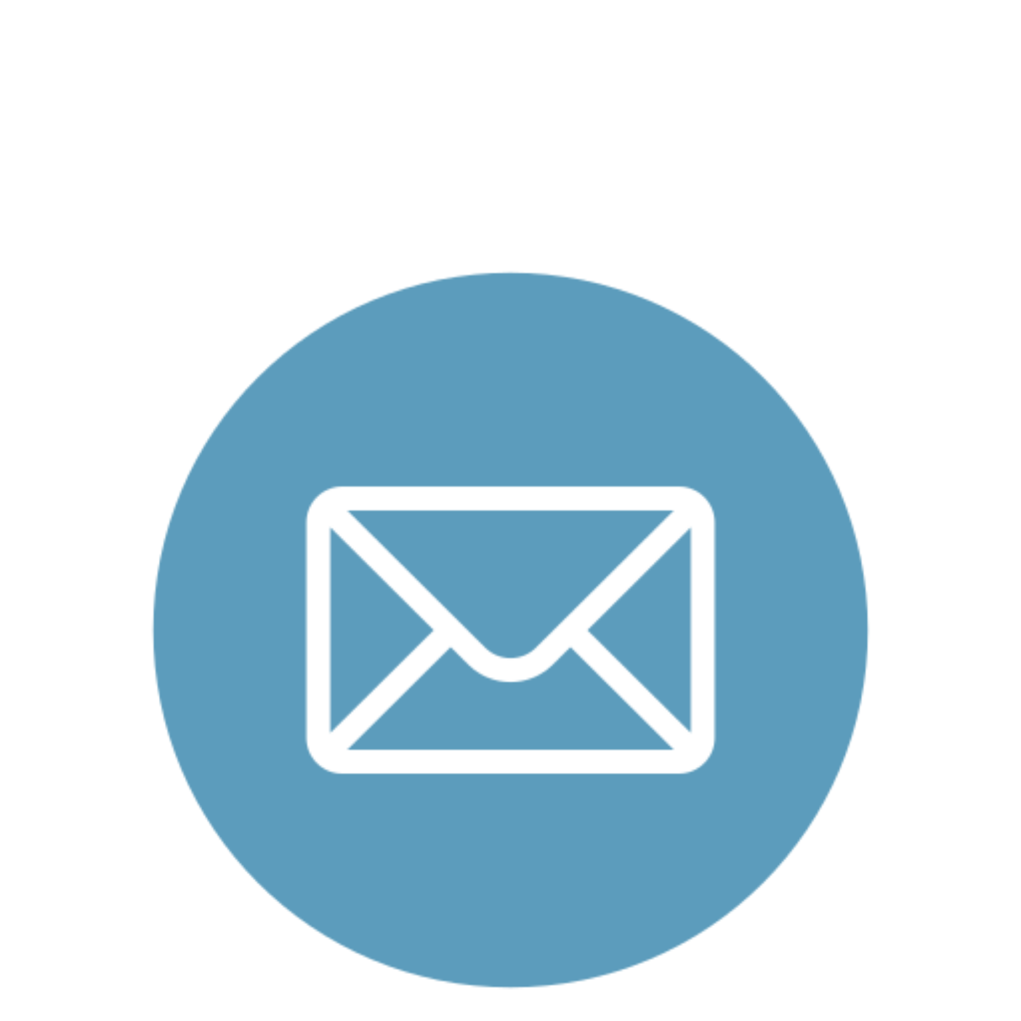 Infinite Elevation Coaching. Icon of a white envelope on a blue circular background