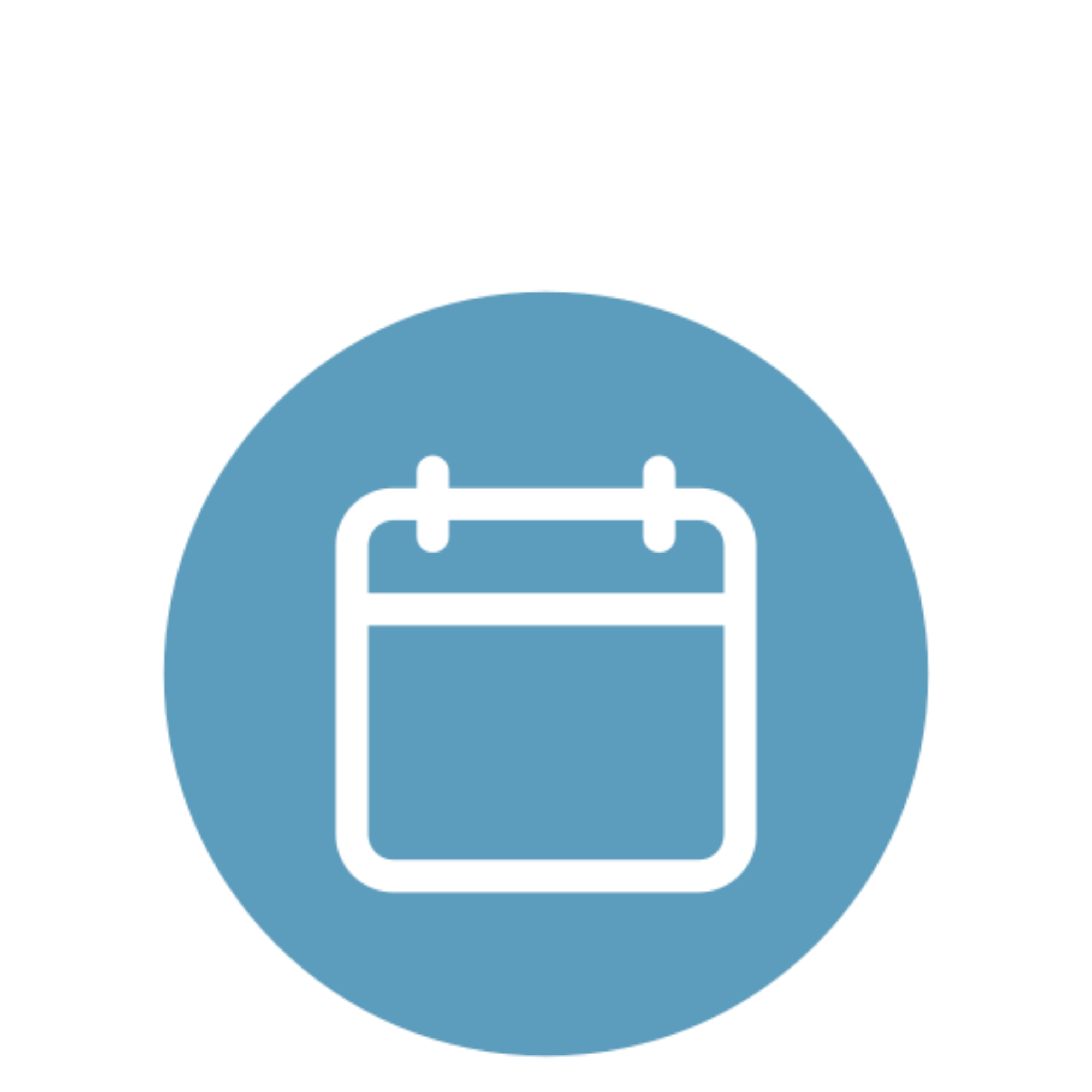 Blue circle icon with a white calendar symbol inside.