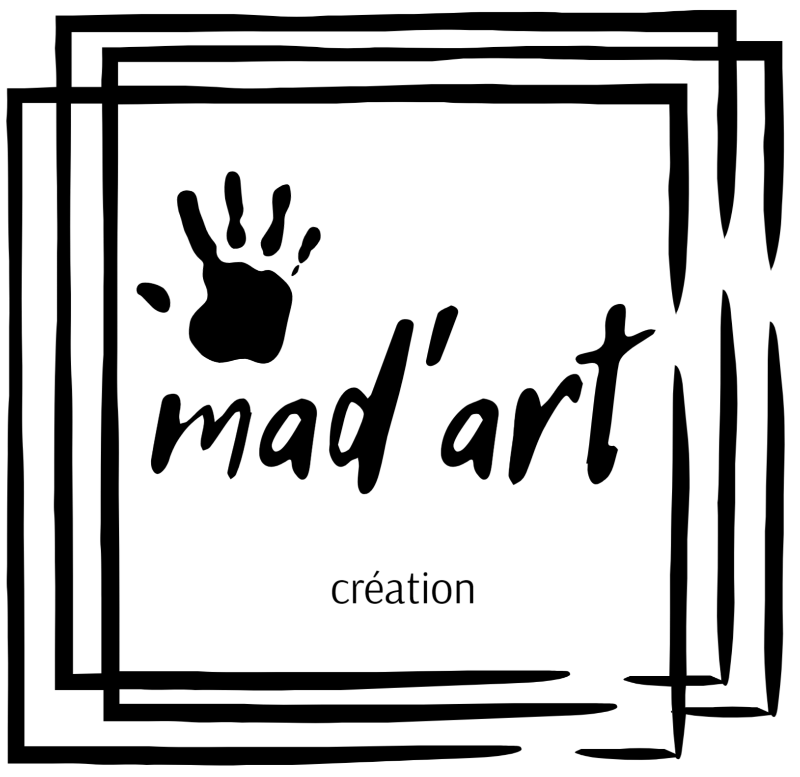 Une image représentant le logo de la marque mad'art création, avec l'empreinte d'une main