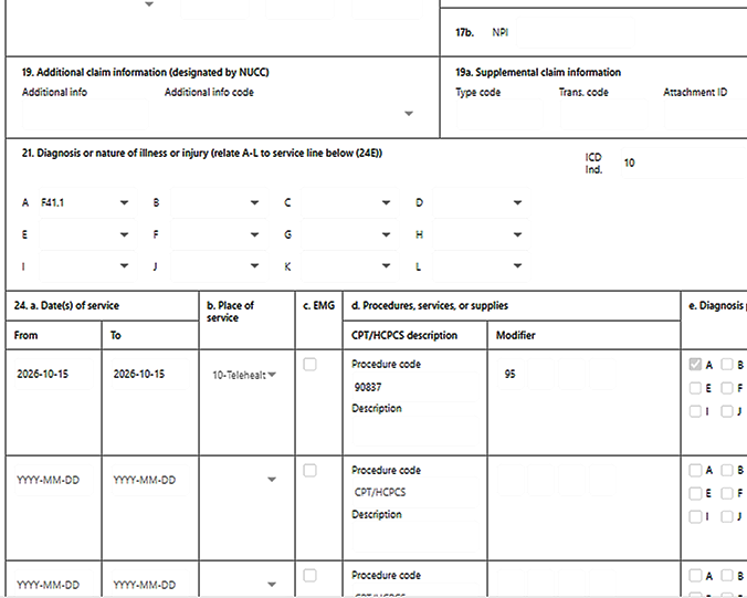 screenshot of an insurance claim CMS 1500 Box 24B