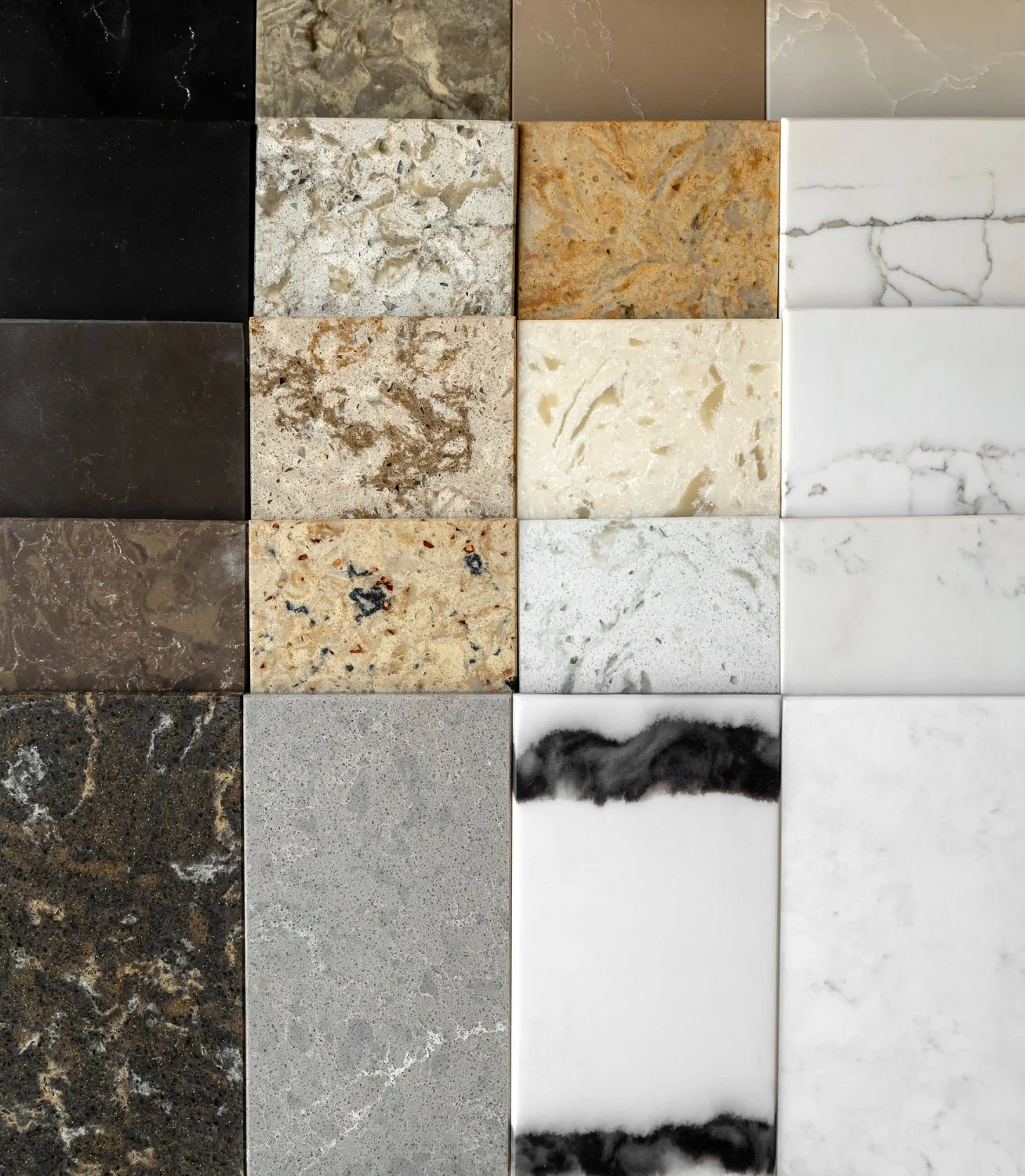 Muestra una variedad de baldosas de diferentes colores y patrones, organizadas en una cuadrícula.